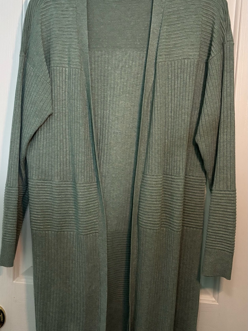 Women's Open-Front Ribbed Long Cardigan - Sage Green
